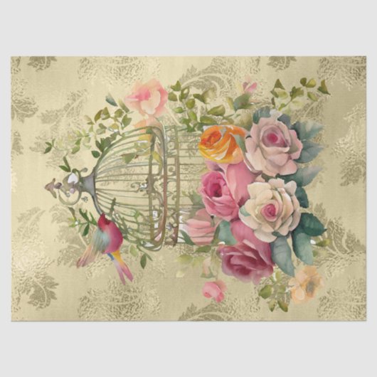 Blumenkäfig Gold Decoupage Seidenpapier (Vorderseite)