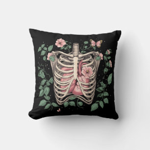 Blumenkäfig und Herz Botanische Illustration Kissen