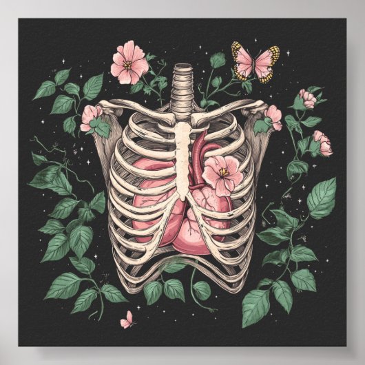 Blumenkäfig und Herz Botanische Illustration Poster (Vorne)