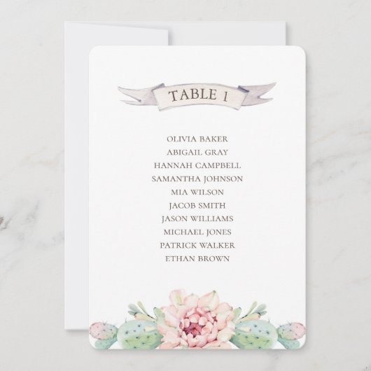 Blumenkakteen und Sukkulente. Hochzeitstabelle Einladung (Vorderseite)