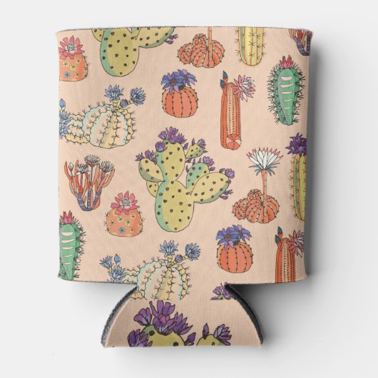 Blumenkaktus: Lebhaftes Muster-Design. Dosenkühler (Vorderseite)
