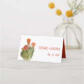 Blumenkaktus Rote Blume Wasserfarbenhochzeit Platzkarte (Rückseite)