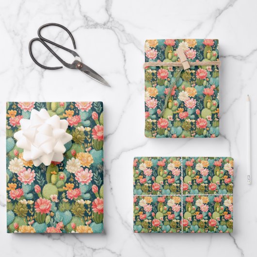 Blumenkaktus Sukkulent Geschenkpapier Set (Vorderseite)