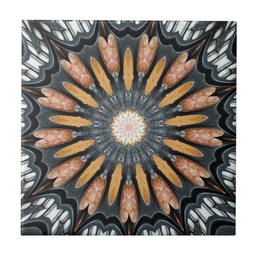 Blumenkaleidoskop-Kunst-Mosaik-orange Fliese (Vorderseite)