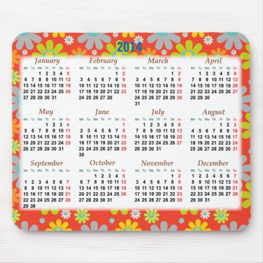 Blumenkalender 2014 für das neue Jahr Mousepad (Vorne)
