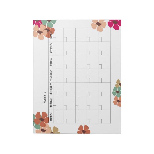 Blumenkalender ohne Datum, monatlich Notizblock (Rotiert)
