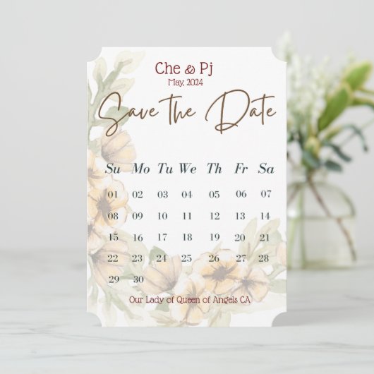 Blumenkalender Save the Date Einladung (Stehend Vorderseite)