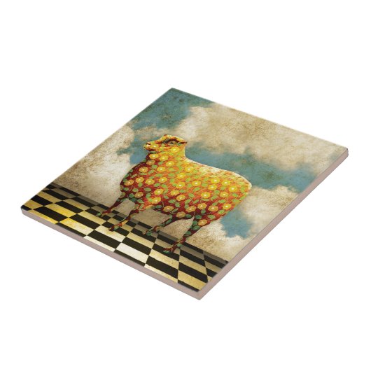 Blumenkaliko-Schaf-Collage Fliese (Seite)