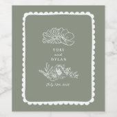 Blumenkalk an der Grenze Grün Hochzeit Begrüßung Weinetikett (Einzelnes Label)