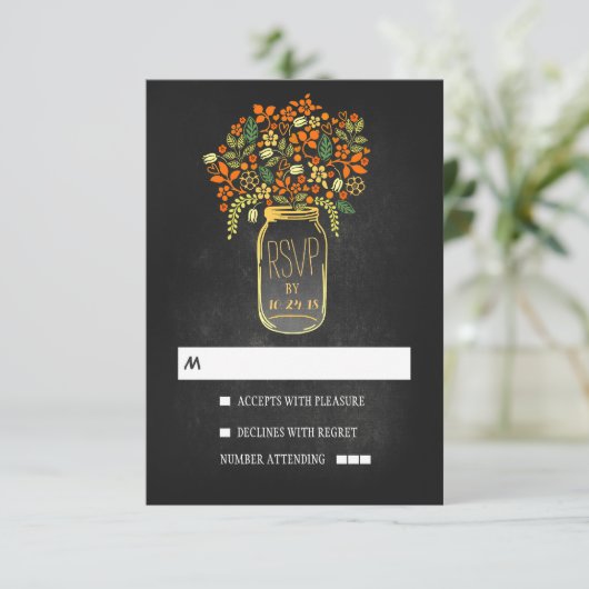 Blumenkalkbrett Hochzeit RSVP (Stehend Vorderseite)