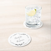 Blumenkalligrafie Custom Wedding White Runder Pappuntersetzer (Vor Ort)