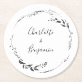 Blumenkalligrafie Custom Wedding White Runder Pappuntersetzer (Vorderseite)