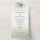 Blumenkalligrafie Sage Green Moody Blue All In One Einladung (Innen Boden)