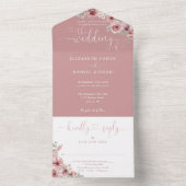 Blumenkalligrafie-Skript Dusty Rose Hochzeit All In One Einladung (Innen Boden)