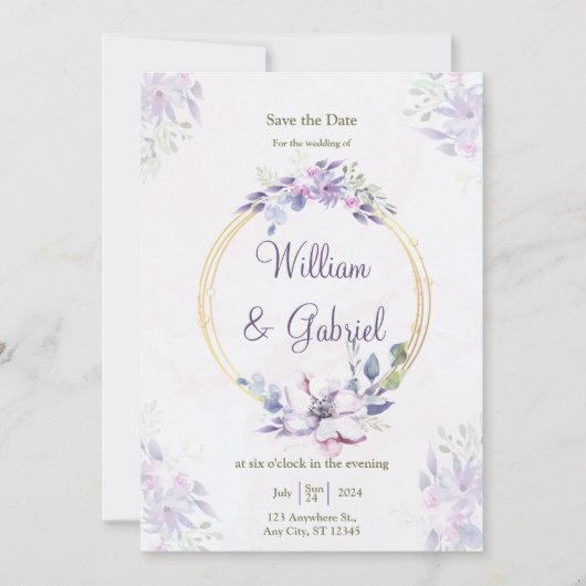 Blumenkarte, Einladungskarte für Hochzeiten, Save Einladung (Vorderseite)