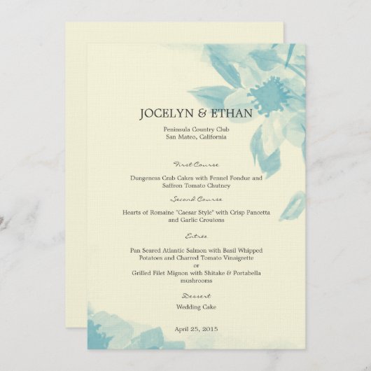 Blumenkarte für Wasserfarben Menükarte (Vorne/Hinten)