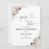 Blumenkarte von Elfenbein und Blue Boho Save the D Date (Vorderseite)