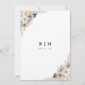 Blumenkarte von Elfenbein und Blue Boho Save the D Date (Rückseite)