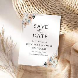 Blumenkarte von Elfenbein und Blue Boho Save the D Date