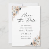 Blumenkarte von Elfenbein und Blue Boho Save the D Date (Vorderseite)