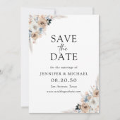 Blumenkarte von Elfenbein und Blue Boho Save the D Date (Vorderseite)