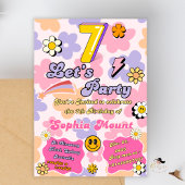 Blumenkarte zum 7. Geburtstag für Mädchen Einladung