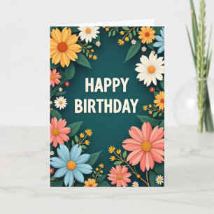 Blumenkarte zum Geburtstag mit Teal-Blüten Karte