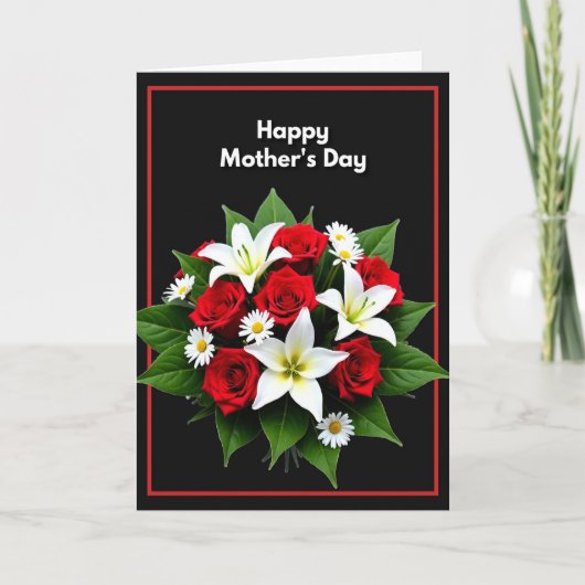 Blumenkarte zum Muttertag mit schwarzem Hintergrun Karte (Vorderseite)