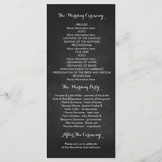 Blumenkarten für Hochzeitskarten Programm (Rückseite)