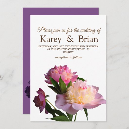 Blumenkarten-Hochzeitkarten-Foto Peony-Blume Einladung (Vorne/Hinten)