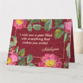 Blumenkarten-Individuelle Name-Foto Rotes Geburtst Karte (Rückseite)