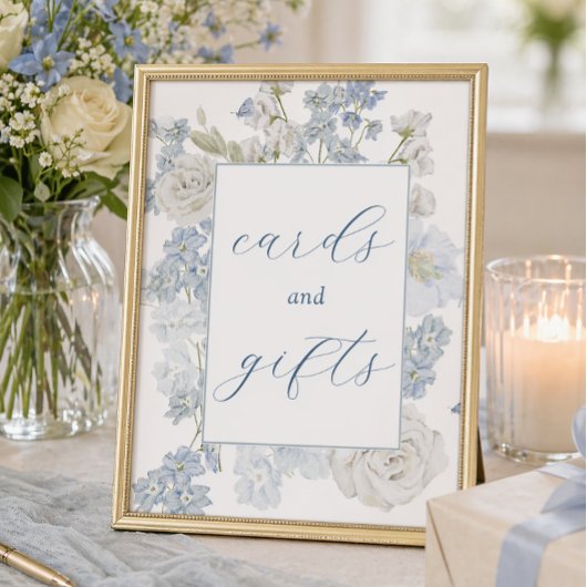 Blumenkarten mit weichem Blau - Zeichen Poster