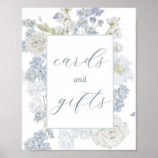 Blumenkarten mit weichem Blau - Zeichen Poster (Vorne)