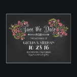 Blumenkarton Save the Date Postkarten<br><div class="desc">Rustikales und modernes Chalkboard Save the Date Postkarten mit Blumenbouquets,  Gänseblümchen,  Wildblumen und trendigem Kalligraphie-Skript-Schriftart-Design.</div>