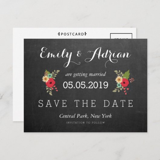 Blumenkarton Save the Date Postkarten (Vorne/Hinten)