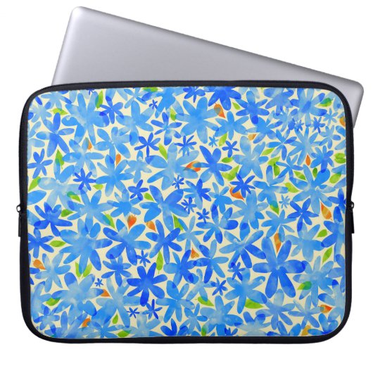 Blumenkaskade: Blaue Blumen Nahtloses Muster Laptopschutzhülle (Vorderseite)