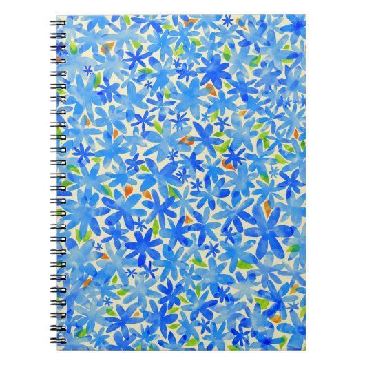 Blumenkaskade: Blaue Blumen Nahtloses Muster Notizblock (Vorderseite)