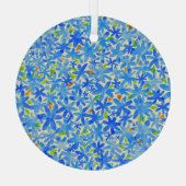 Blumenkaskade: Blaue Blumen Nahtloses Muster Ornament Aus Glas (Rückseite)