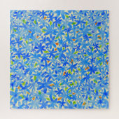 Blumenkaskade: Blaue Blumen Nahtloses Muster Puzzle (Horizontal)