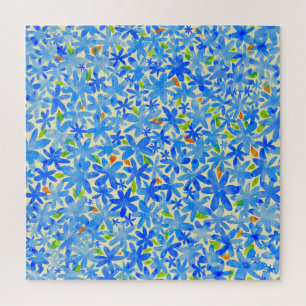 Blumenkaskade: Blaue Blumen Nahtloses Muster Puzzle