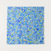 Blumenkaskade: Blaue Blumen Nahtloses Muster Wandteppich (Vorderseite (Horizontal))