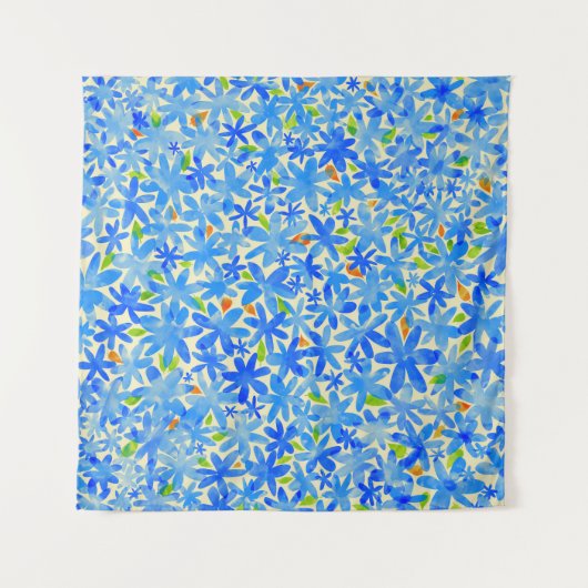 Blumenkaskade: Blaue Blumen Nahtloses Muster Wandteppich (Vorderseite)