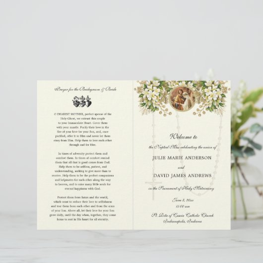 Blumenkatholisches Hochzeitsprogramm (Stehend Vorderseite)