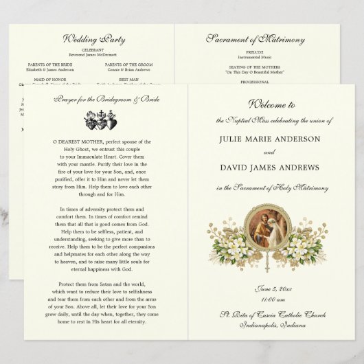 Blumenkatholisches Hochzeitsprogramm (Vorne/Hinten)