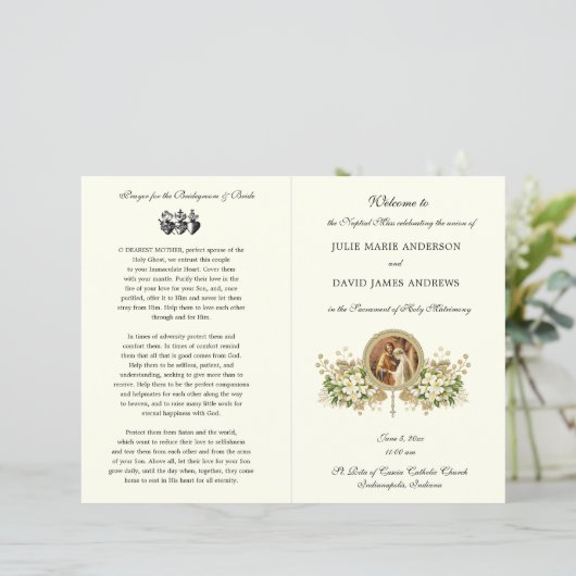 Blumenkatholisches Hochzeitsprogramm (Stehend Vorderseite)