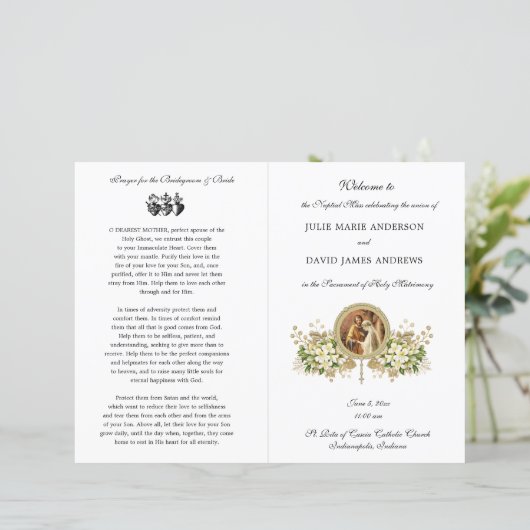 Blumenkatholisches Hochzeitsprogramm (Stehend Vorderseite)
