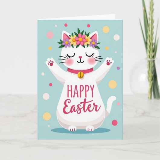 Blumenkatze Frohe Ostern Karte (Vorderseite)