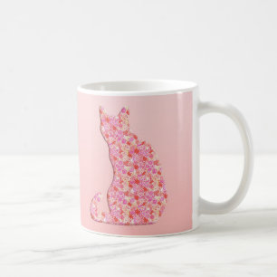 Blumenkatze - korallenorange und rosa kaffeetasse
