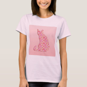Blumenkatze - korallenorange und rosa T-Shirt