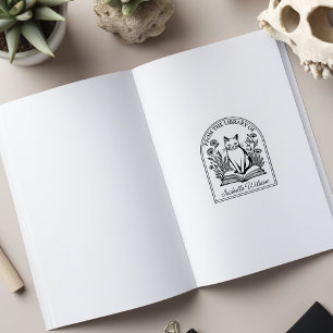 Blumenkatze mit Büchern, individuelles Exlibris Gummistempel